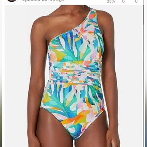 LA BLANCA WOMENS SWIMSUIT, MULTICOLORED FLORAL, ONE SHOULDER, size 10